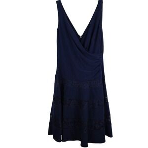 Lauren Ralph Lauren Navy Blue‎ Lace Trimmed Midi Dress Size 10 Special Occasion